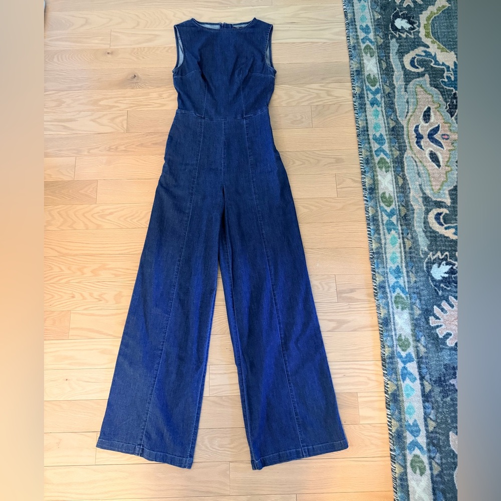 Mixed by Nasrin Boatneck Jumpsuit in Denim Blue XS Stretch Wide Leg $175 - Picture 7 of 11